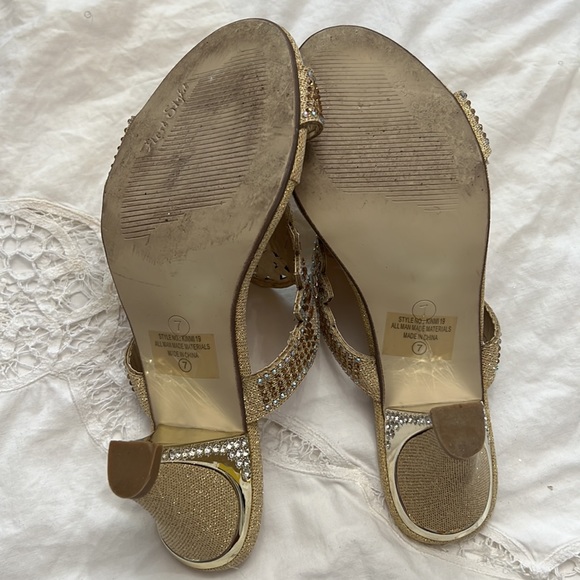 First Sight Gold Rhinestone Sandals - Picture 7 of 11